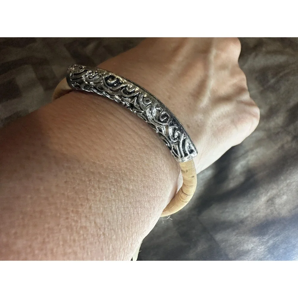 Corkforme Cork Bracelet Small Silver Tone Bar Made In Portugal Unisex Jewelry‎